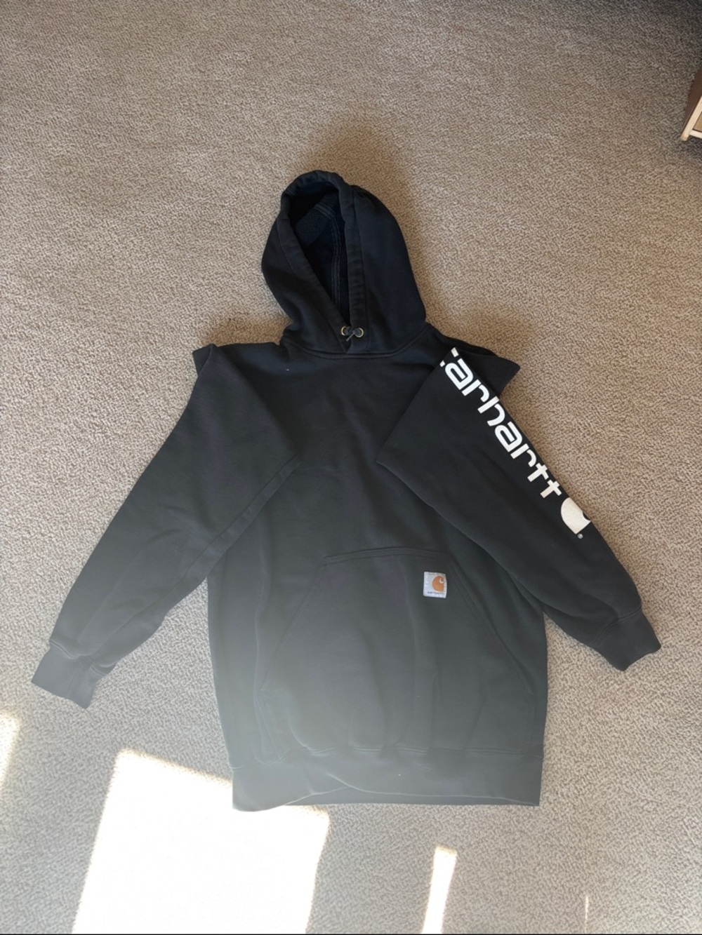 Carhartt Men’s Black Crewneck Hoodie with White Sleeve Logo